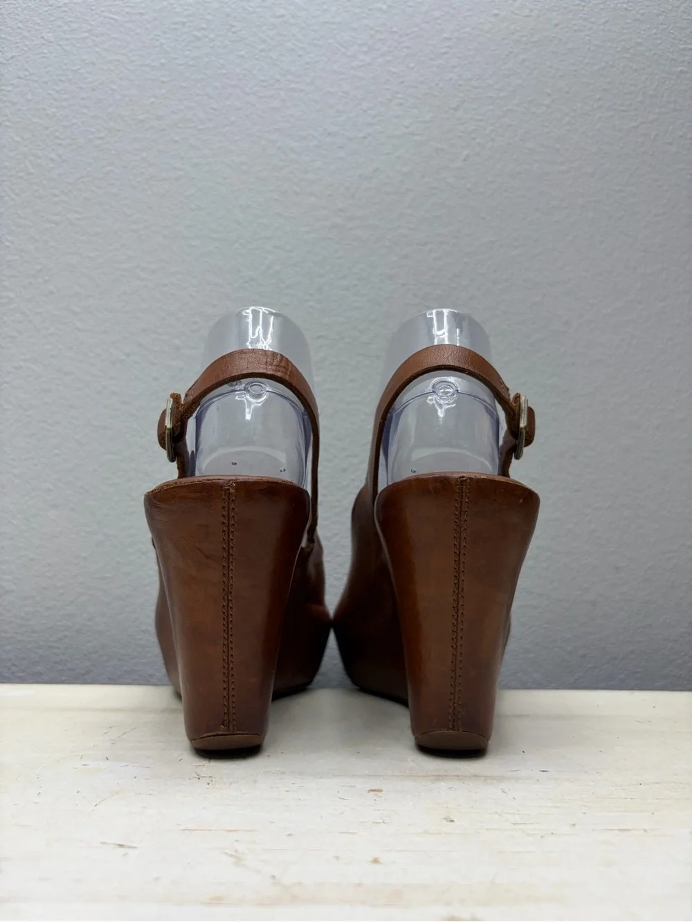 Kork-Ease Brown Leather Felicia Peep Toe Wedge Sandals Size 8